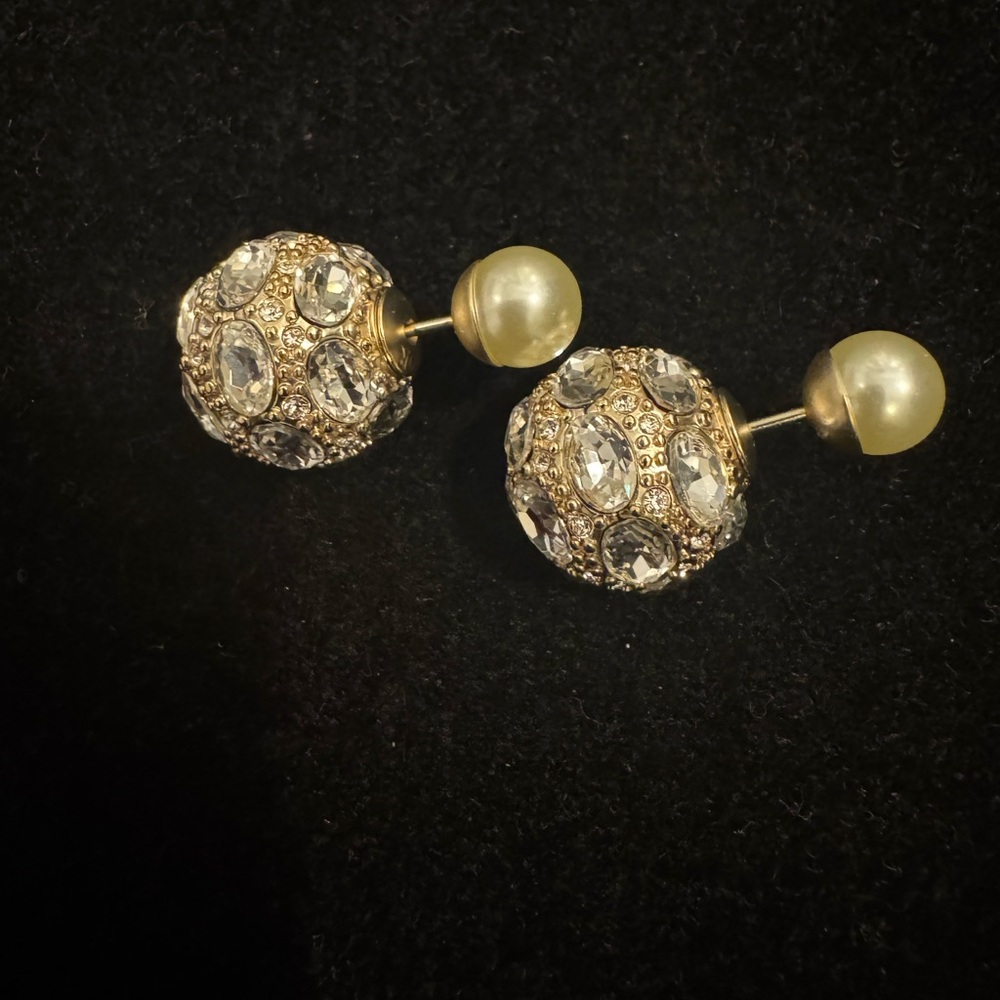 Dior Gold and Silver Crystal Earrings with Pearl Drops - Picture 4 of 8